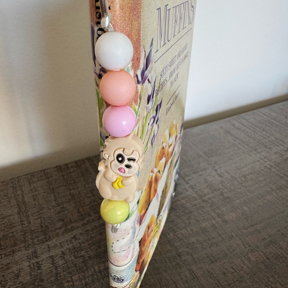 Pink & Yellow Beaded Bookmark with Monkey Charm - NWOT